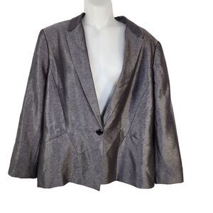 Calvin Klein Womens Blazer Jacket Size 14 One Button Gray Lined Polyester Rayon